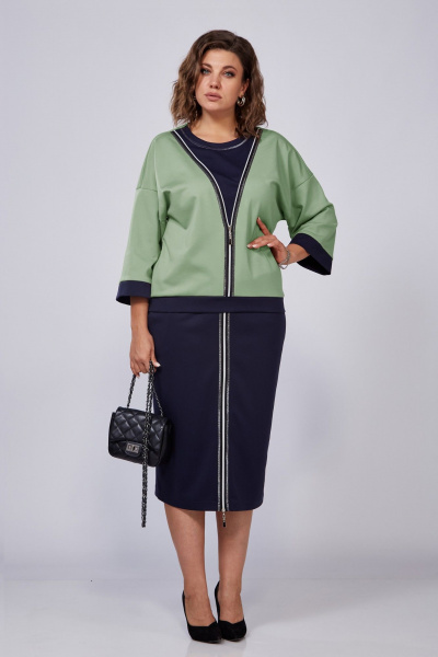 Демисезонный костюм из вискозы и трикотажа с юбкой и джемпером Lady Secret 2922 фисташковый+синий - фото 2