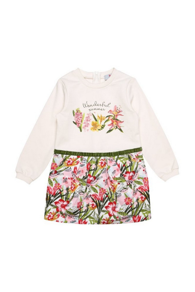 Платье с принтом и карманами из футера для девочки Bell Bimbo 180348 молоко/набивка - фото 1