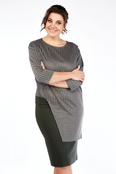 Круглогодичный костюм джемпер и юбка из текстиля и трикотажа Lady Style Classic 1516/3 хаки - фото 3