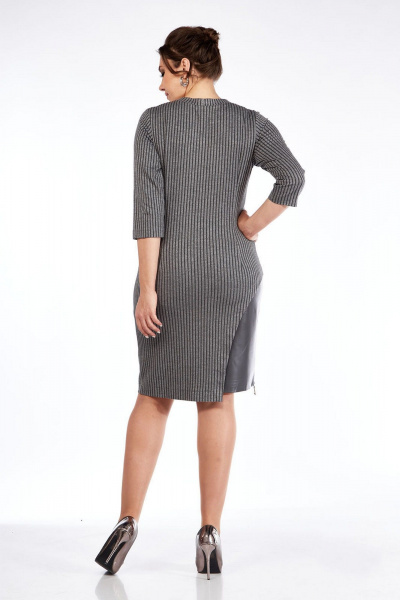 Платье из трикотажа с люрексом и вставкой из эко-кожи Lady Style Classic 1479 серый - фото 4