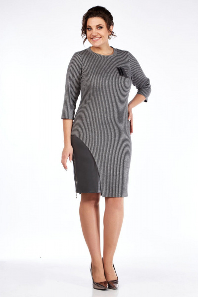 Платье из трикотажа с люрексом и вставкой из эко-кожи Lady Style Classic 1479 серый - фото 2