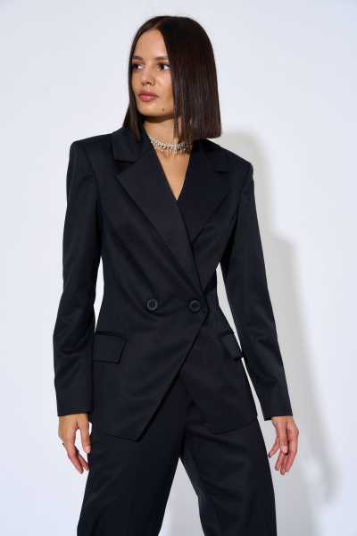 Деловой полуприлегающий жакет из костюмной ткани AG Green G496/4 черный - фото 5