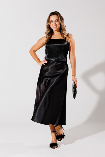 Круглогодичный элегантный атласный топ с бретелями Anelli 1429 черный - фото 16