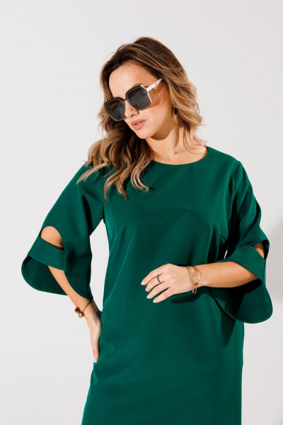 Демисезонное нарядное платье-трапеция из текстиля Anelli 1447 зеленый - фото 5