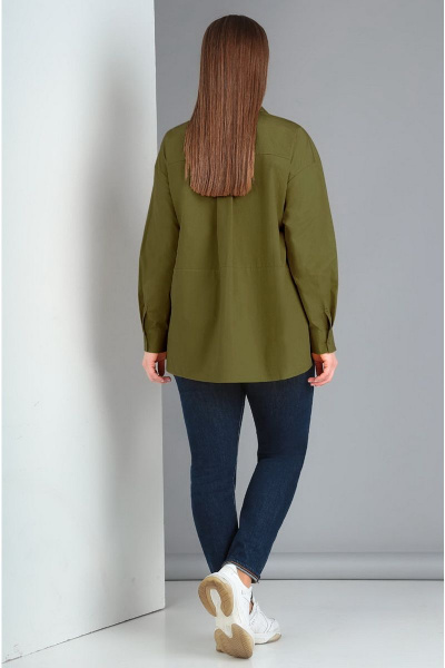 Блуза-туника свободного силуэта с карманами и складками Таир-Гранд 62385 хаки - фото 3
