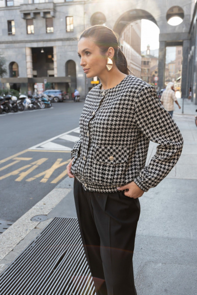 Бомбер из текстиля с узором гусиной лапки и клапанами EZER 1002 молочно-черный - фото 14