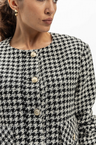 Бомбер из текстиля с узором гусиной лапки и клапанами EZER 1002 молочно-черный - фото 10