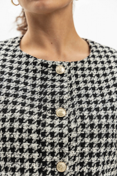 Бомбер из текстиля с узором гусиной лапки и клапанами EZER 1002 молочно-черный - фото 9