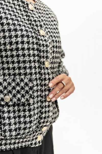 Бомбер из текстиля с узором гусиной лапки и клапанами EZER 1002 молочно-черный - фото 3