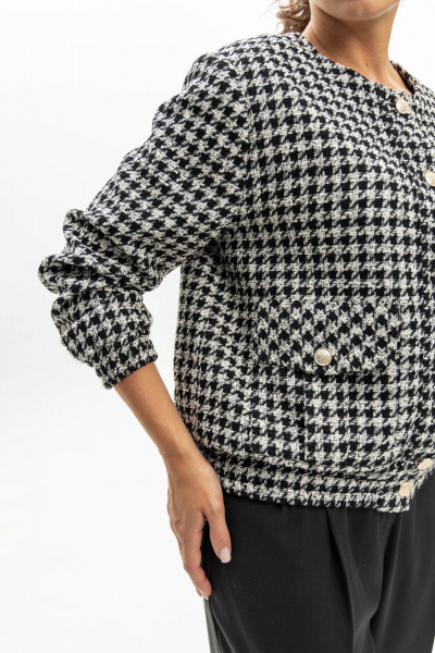 Бомбер из текстиля с узором гусиной лапки и клапанами EZER 1002 молочно-черный - фото 4