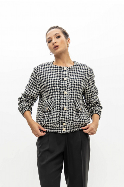 Бомбер из текстиля с узором гусиной лапки и клапанами EZER 1002 молочно-черный - фото 8