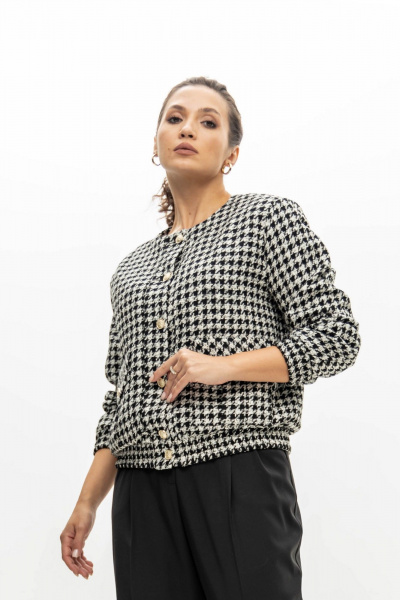 Бомбер из текстиля с узором гусиной лапки и клапанами EZER 1002 молочно-черный - фото 7