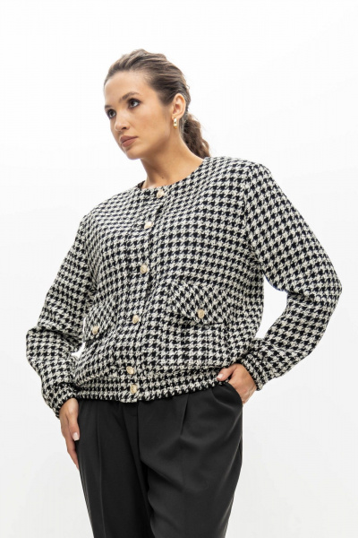 Бомбер из текстиля с узором гусиной лапки и клапанами EZER 1002 молочно-черный - фото 6