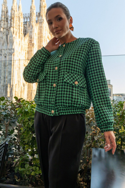 Бомбер из фактурной ткани с узором гусиной лапки EZER 1004 черно-зеленый - фото 1