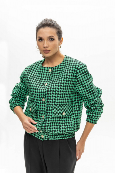 Бомбер из фактурной ткани с узором гусиной лапки EZER 1004 черно-зеленый - фото 12
