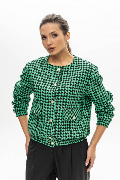 Бомбер из фактурной ткани с узором гусиной лапки EZER 1004 черно-зеленый - фото 11
