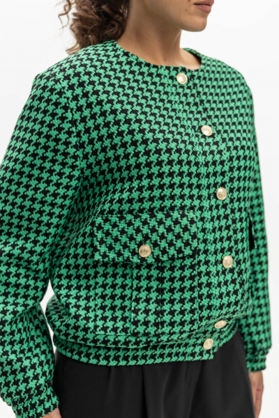 Бомбер из фактурной ткани с узором гусиной лапки EZER 1004 черно-зеленый - фото 2