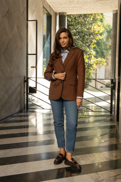 Жакет из легкого текстильного материала с яркой рыжей клеткой EZER 1005 рыжий - фото 1