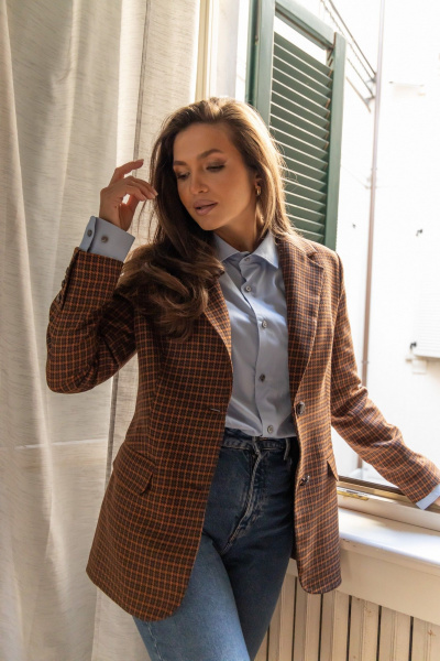 Жакет из легкого текстильного материала с яркой рыжей клеткой EZER 1005 рыжий - фото 29