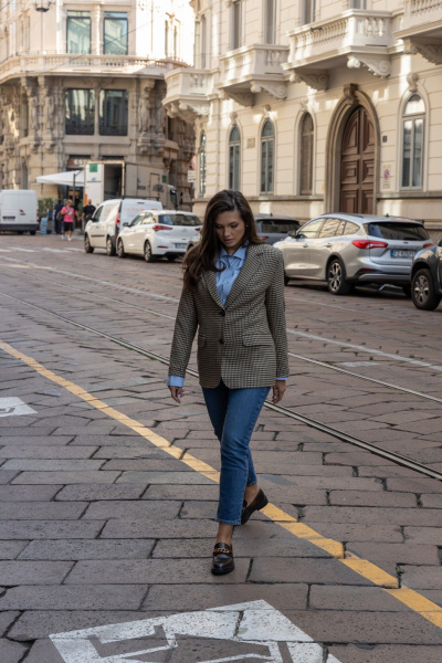 Жакет из поливискозы в классическую клетку бежево-коричневую EZER 1006 бежевый - фото 23