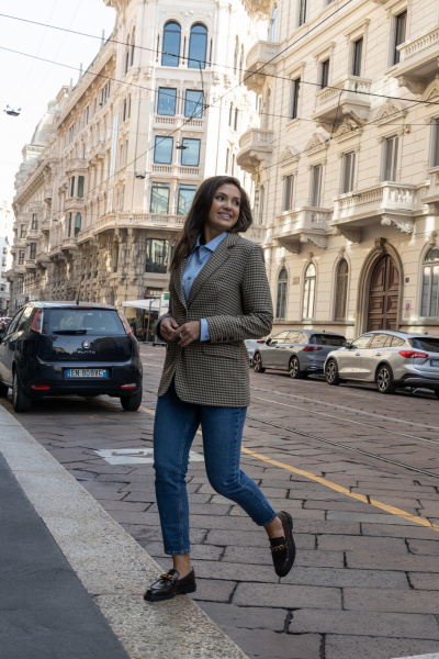 Жакет из поливискозы в классическую клетку бежево-коричневую EZER 1006 бежевый - фото 22