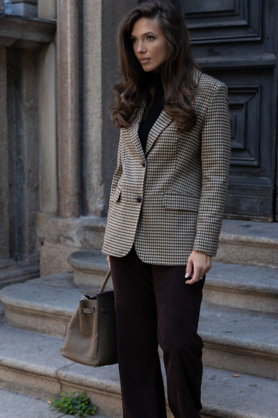 Жакет из поливискозы в классическую клетку бежево-коричневую EZER 1006 бежевый - фото 13