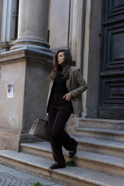 Жакет из поливискозы в классическую клетку бежево-коричневую EZER 1006 бежевый - фото 8