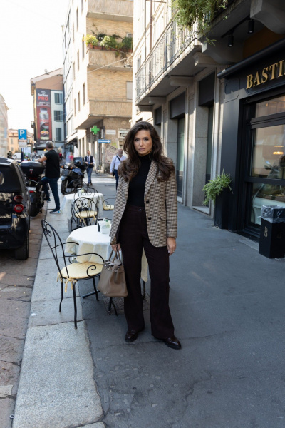 Жакет из поливискозы в классическую клетку бежево-коричневую EZER 1006 бежевый - фото 6