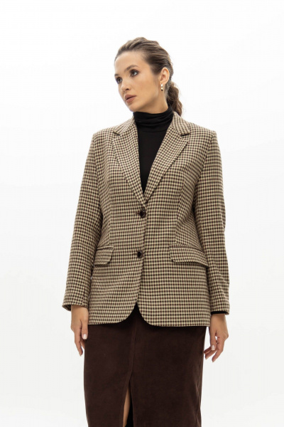 Жакет из поливискозы в классическую клетку бежево-коричневую EZER 1006 бежевый - фото 1