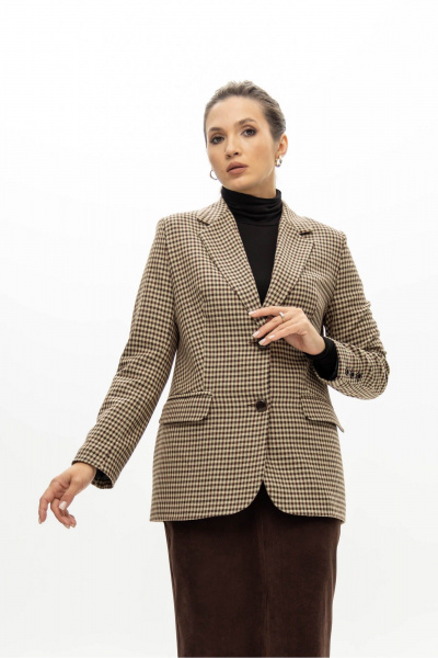 Жакет из поливискозы в классическую клетку бежево-коричневую EZER 1006 бежевый - фото 5