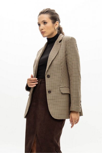 Жакет из поливискозы в классическую клетку бежево-коричневую EZER 1006 бежевый - фото 4