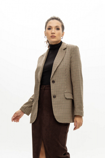 Жакет из поливискозы в классическую клетку бежево-коричневую EZER 1006 бежевый - фото 3