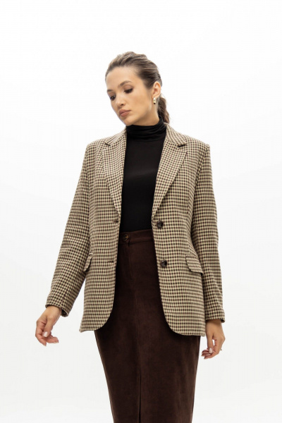 Жакет из поливискозы в классическую клетку бежево-коричневую EZER 1006 бежевый - фото 2