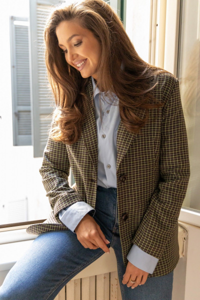 Приталенный жакет из легкого текстиля с зеленой мелкой клеткой EZER 1007 зеленый - фото 19