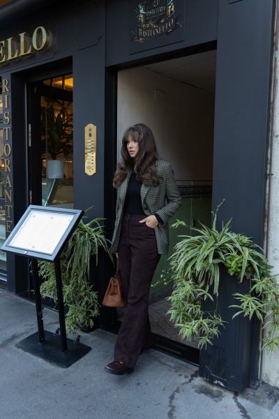 Приталенный жакет из легкого текстиля с зеленой мелкой клеткой EZER 1007 зеленый - фото 11