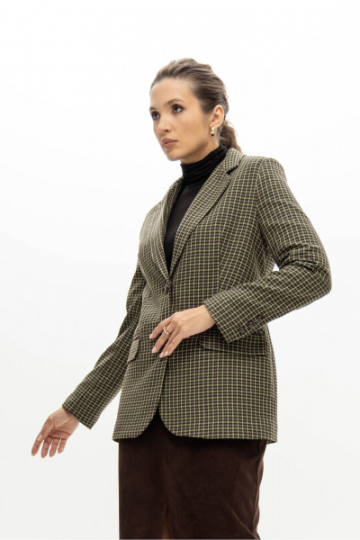 Приталенный жакет из легкого текстиля с зеленой мелкой клеткой EZER 1007 зеленый - фото 5