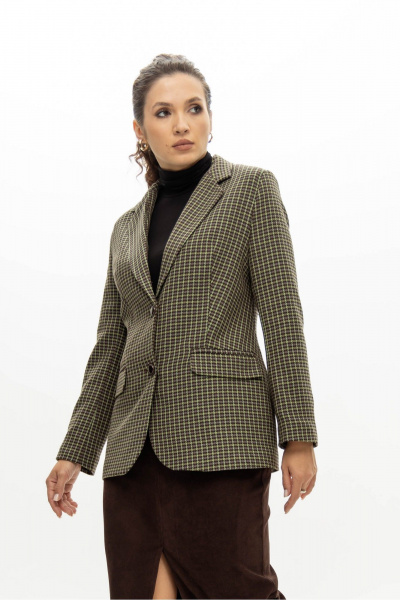 Приталенный жакет из легкого текстиля с зеленой мелкой клеткой EZER 1007 зеленый - фото 4