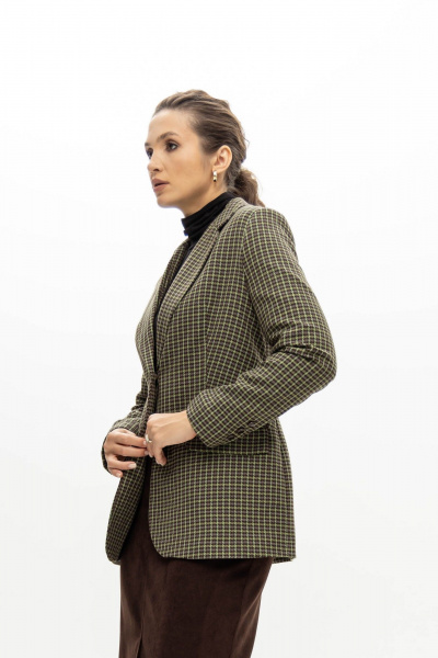 Приталенный жакет из легкого текстиля с зеленой мелкой клеткой EZER 1007 зеленый - фото 3