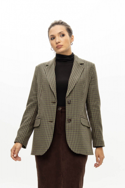 Приталенный жакет из легкого текстиля с зеленой мелкой клеткой EZER 1007 зеленый - фото 2