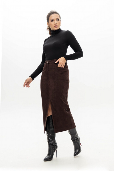 Миди юбка из вельвета с вертикальной раскладкой и карманами EZER 1013 баклажан - фото 1