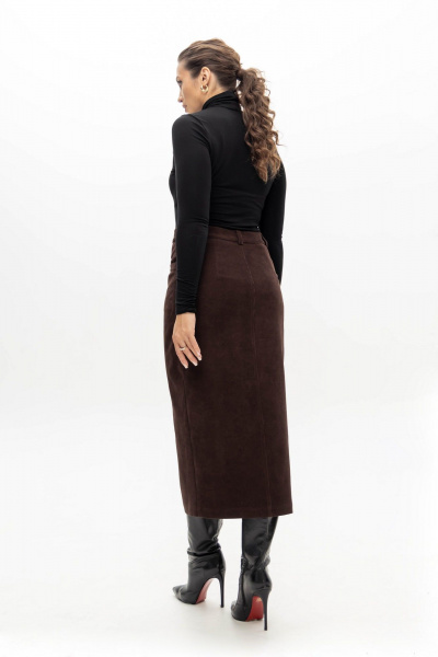 Миди юбка из вельвета с вертикальной раскладкой и карманами EZER 1013 баклажан - фото 3