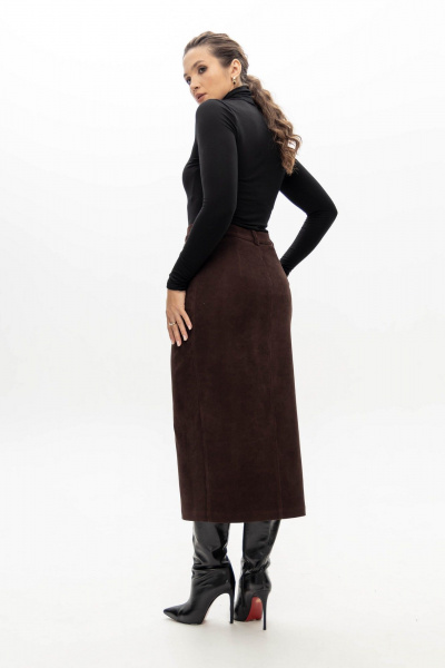 Миди юбка из вельвета с вертикальной раскладкой и карманами EZER 1013 баклажан - фото 2