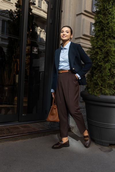 Брюки из плотного трикотажа в шоколадном цвете с высокой талией EZER 1014 шоколадные - фото 15