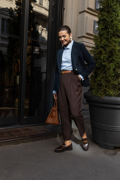 Брюки из плотного трикотажа в шоколадном цвете с высокой талией EZER 1014 шоколадные - фото 14