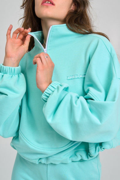 Голубой oversize свитшот с резинкой и декоративной вставкой The Look lk111 - фото 3