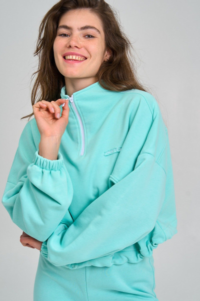 Голубой oversize свитшот с резинкой и декоративной вставкой The Look lk111 - фото 2