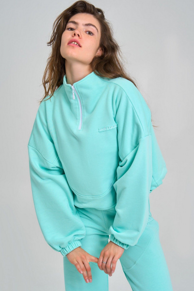 Голубой oversize свитшот с резинкой и декоративной вставкой The Look lk111 - фото 1