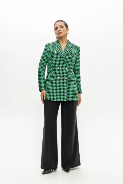 Деловой костюм с приталенным жакетом из текстиля и трикотажа EZER 2033 черно-зеленый - фото 10