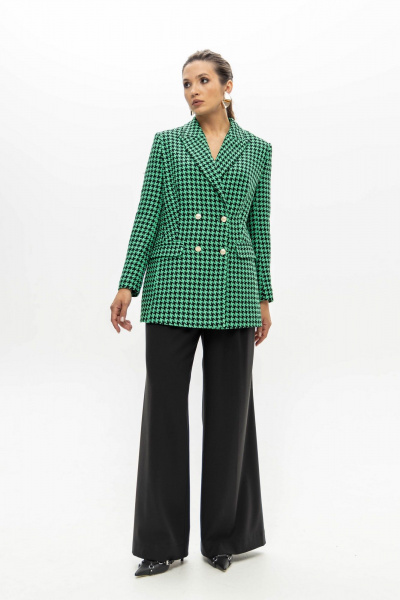 Деловой костюм с приталенным жакетом из текстиля и трикотажа EZER 2033 черно-зеленый - фото 8