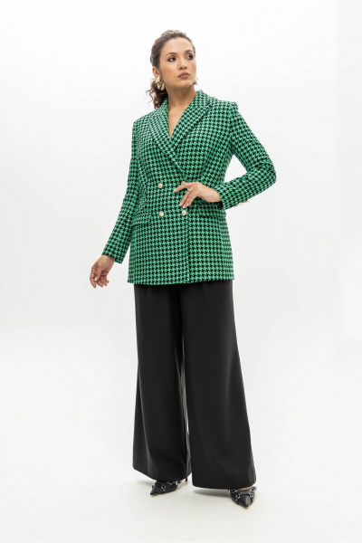 Деловой костюм с приталенным жакетом из текстиля и трикотажа EZER 2033 черно-зеленый - фото 7
